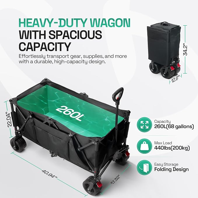 Foldable Beach Wagon Cart- Interchangeable All Terrain Wheels- 12" Beach Wheels - Image 6
