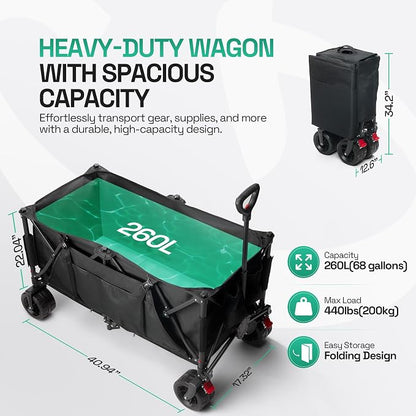 Foldable Beach Wagon Cart- Interchangeable All Terrain Wheels- 12" Beach Wheels - Image 6