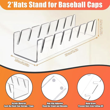 Hat Stand for Baseball Caps, 2 Pack No Install Acrylic Hat Organizer for 14 - Image 7