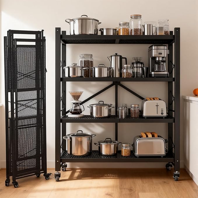 Folding Storage Shelves, Heavy Duty Garage Shelving Unit, Adjustable Metal - Image 2