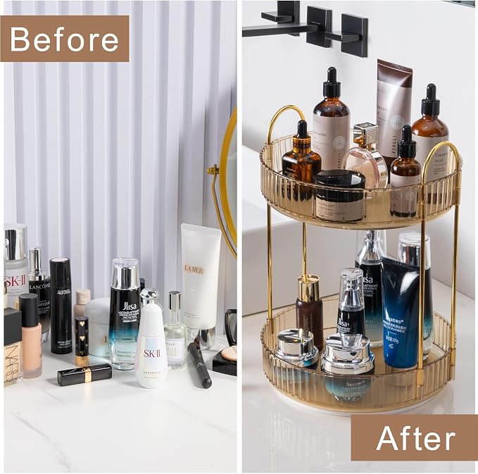 Rotating Makeup Organizer for Vanity, High-Capacity Skincare Clear Make Up - Image 4
