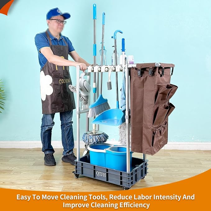 Rolling Cleaning Cart, Cleaning Tools Organizer, Housekeeping & Janitorial Cart - Image 3