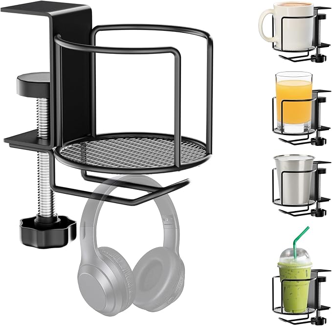 2-in-1 Desk Cup Holder with Headphone Hanger, Anti-Spill Table Water Bottle by ZMHH