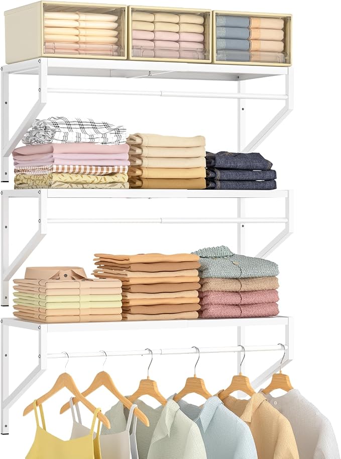 ThreeHio Expandable Closet Shelves Wall Mounted, 3 Pack Closet Shelving by ThreeHio