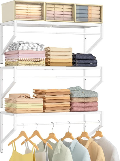 ThreeHio Expandable Closet Shelves Wall Mounted, 3 Pack Closet Shelving by ThreeHio