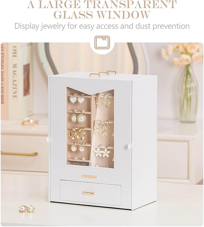 Homde Jewelry Organizer with Transparent Window Necklace Hooks Gift - Image 2