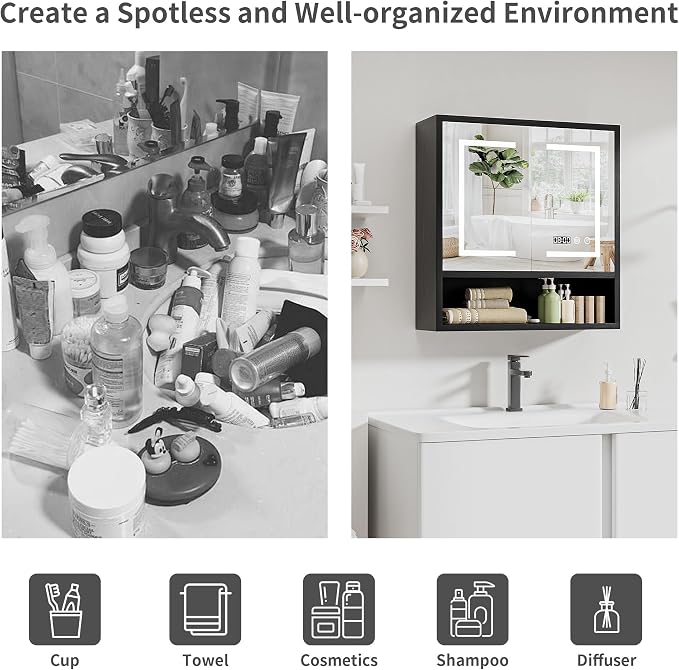 Bathroom Medicine Cabinet with Mirror, Lighted Wall Storage Cabinet, Living Room - Image 6