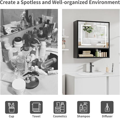 Bathroom Medicine Cabinet with Mirror, Lighted Wall Storage Cabinet, Living Room - Image 6