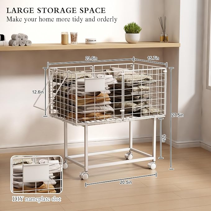 Wire Laundry Hamper, 80L Rolling Laundry Basket Cart on Wheels, Dirty Clothes - Image 2