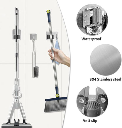 Daily Treasures 6 Pcs Stainless Steel Broom Holder Wall Mount Self Adhesive - Image 2