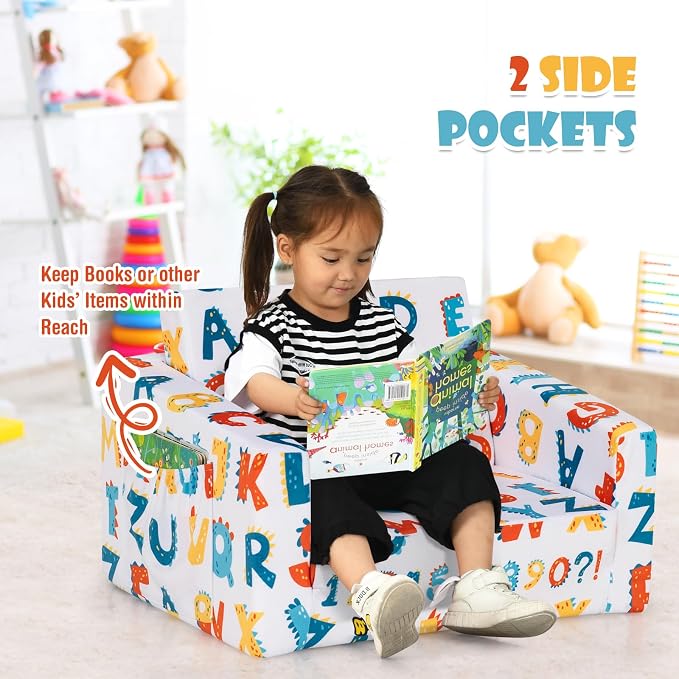 COSTWAY Kids Sofa, 2-in-1 Convertible Sofa to Lounger - Image 7