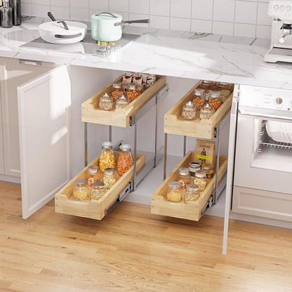 Wood Pull Out Cabinet Organizer 2 Tie 9" W x 21" D, Heavy-Duty Sliding Drawers - Image 4