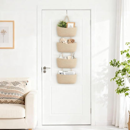 Dahey Over The Door Hanging Basket Storage 4-Tier Woven Wall Basket, Jute | - Image 3