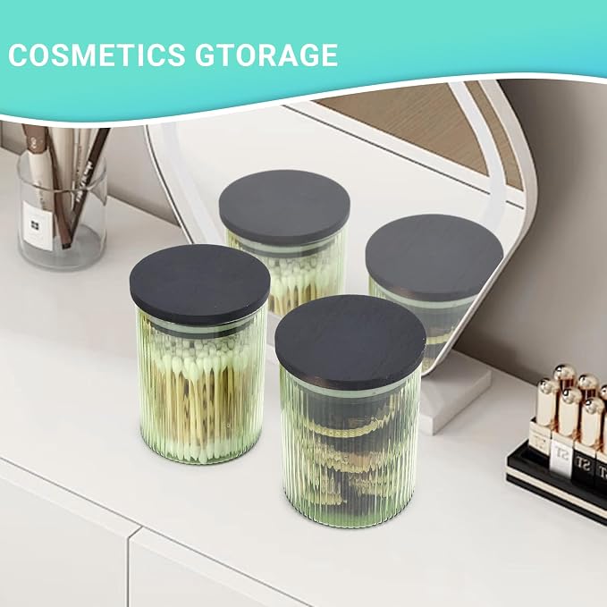 2 Pack Ribbed Glass Qtip Holder Dispenser Set - Image 4