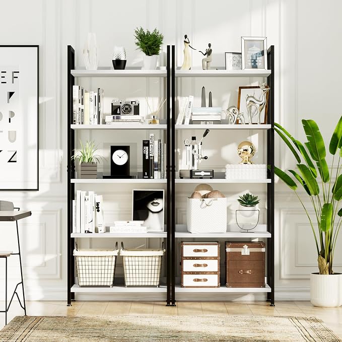NUMENN Bookshelf, 5 Tier Freestanding Shelving Unit, Falling Prevention Baffle - Image 4