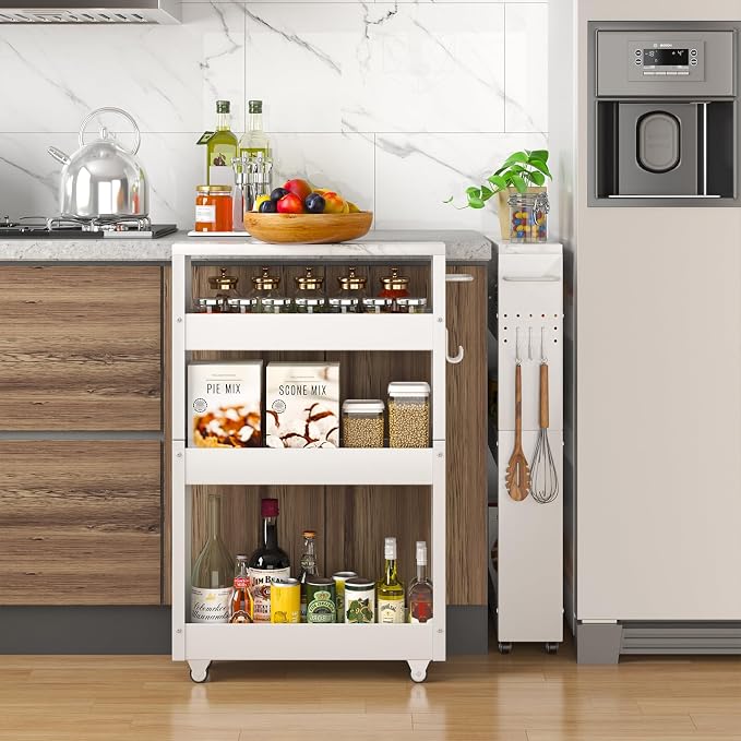 Slim Storage Cart, 4-Tier Kitchen Rolling Cart Narrow Storage Cabinet - Image 3