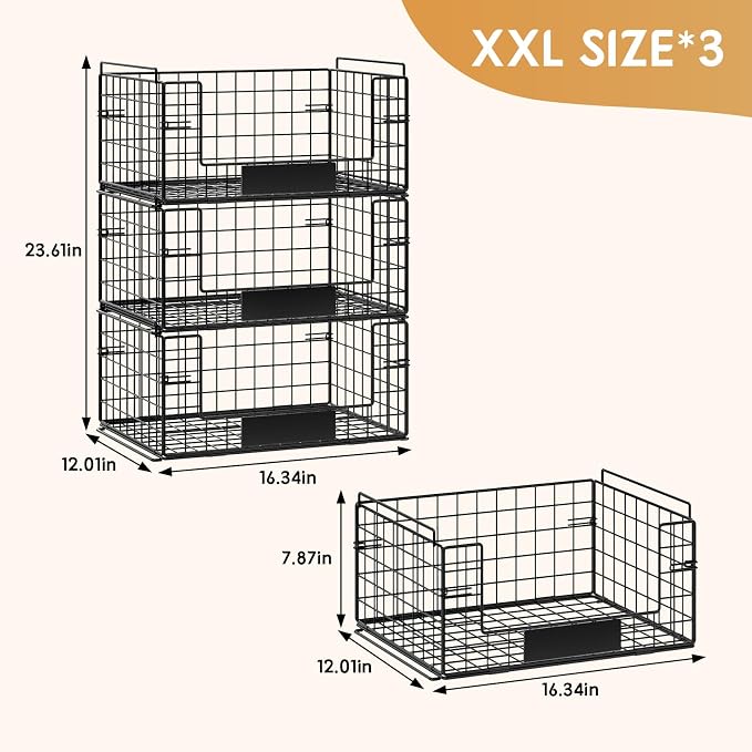 3 Pack XXL Stackable Wire Baskets - Image 3