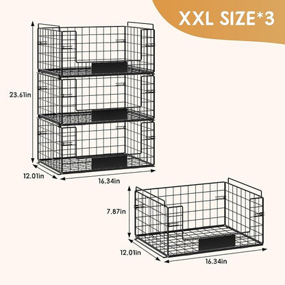 3 Pack XXL Stackable Wire Baskets - Image 3