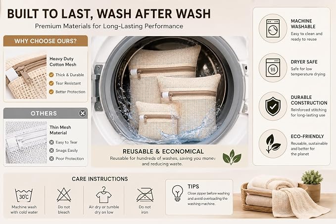 6-Pack Laundry Bags, Durable Cotton Mesh - Image 7
