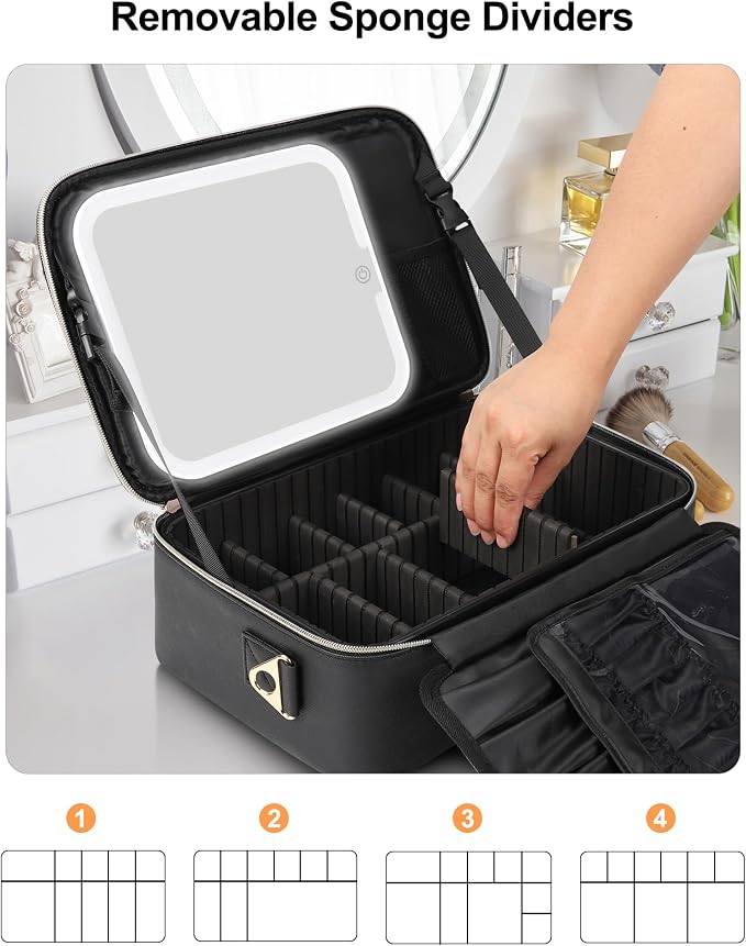 Relavel Makeup Train Case With LED Mirror, Professional Travel Cosmetic Bag - Image 4