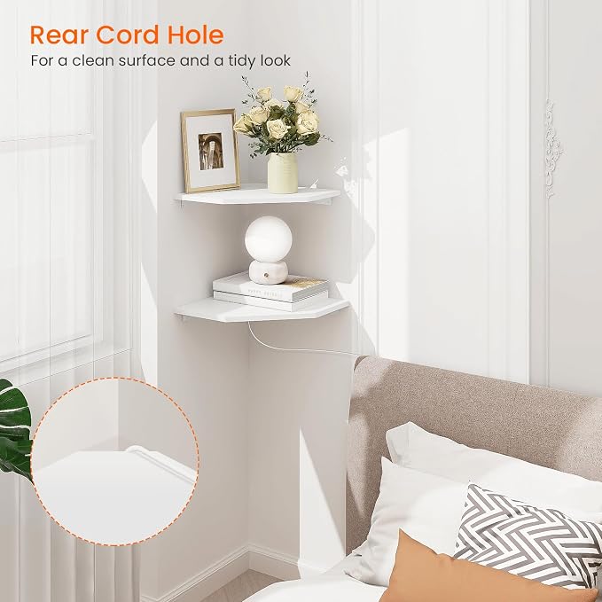 Corner Shelf Wall Mount, Cable Box, 2 Tier Wood Hanging Storage Shelf - Image 5