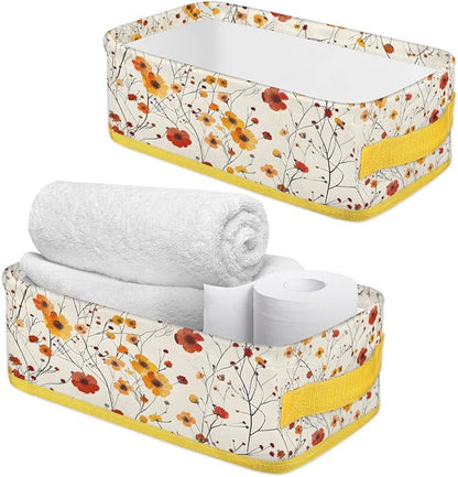 Red Yellow Flowers Bathroom Storage Basket, Foldable - Image 3