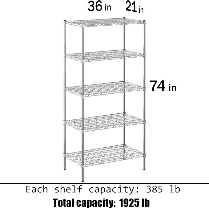 21" Deep x 36" Wide x 74" Height Wire Shelving Kit | 5-Tier | NSF Commercial - Image 3