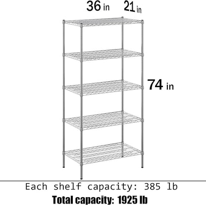 21" Deep x 36" Wide x 74" Height Wire Shelving Kit | 5-Tier | NSF Commercial - Image 3