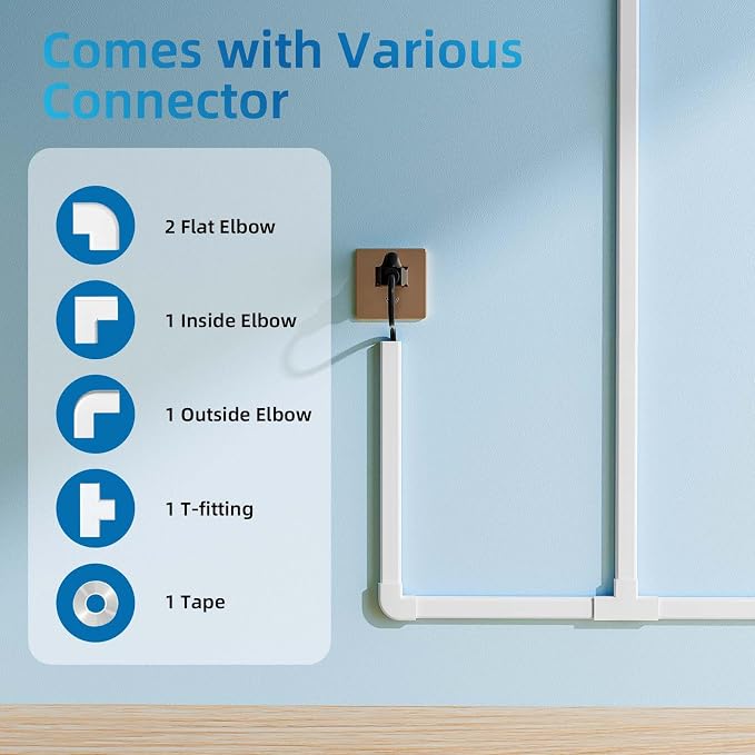 Yecaye 142in Wall Cord Hider for 2-3 Cords, On-Wall Cord Cover Channel - Image 3