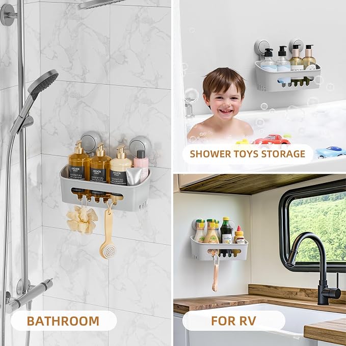 LEVERLOC Shower Caddy Suction Cup, Shower Organizer Removable Bathroom Shelf - Image 5