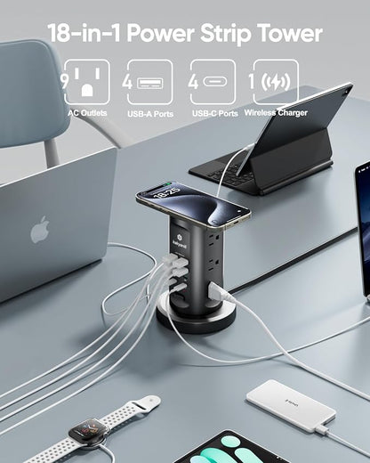Kakyanill 115W USB Charging Station, Power Strip Tower, 9 AC Outlets - Image 2