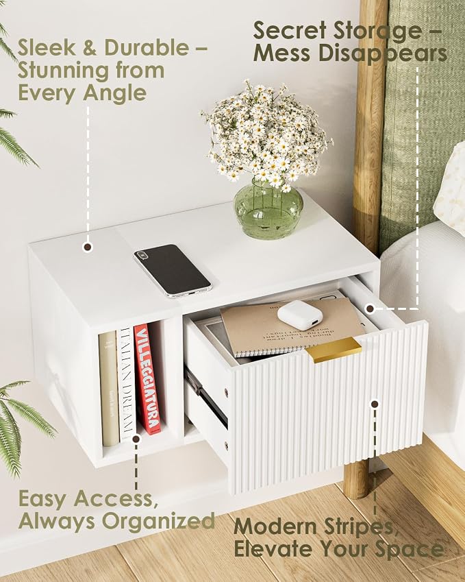 Masupu Floating Nightstand, Wall Mounted Floating Bedside Table - Image 3