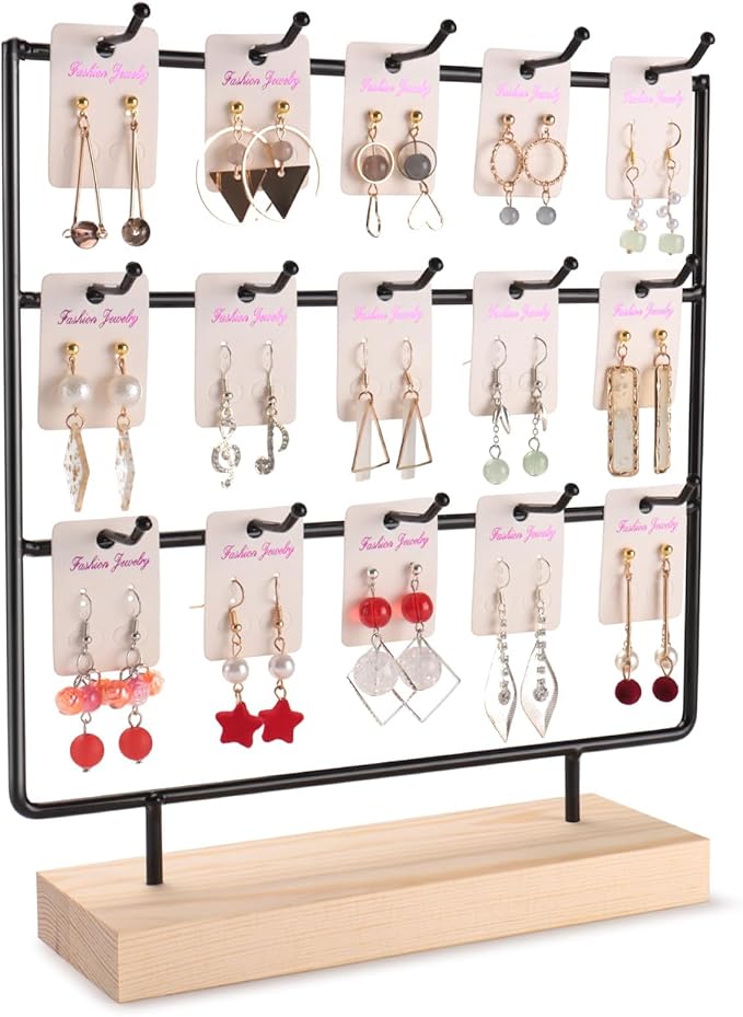 Earring Display Stand for Selling, Wood Earring Rack Tower Display Holder Stand by shidaishiyehome