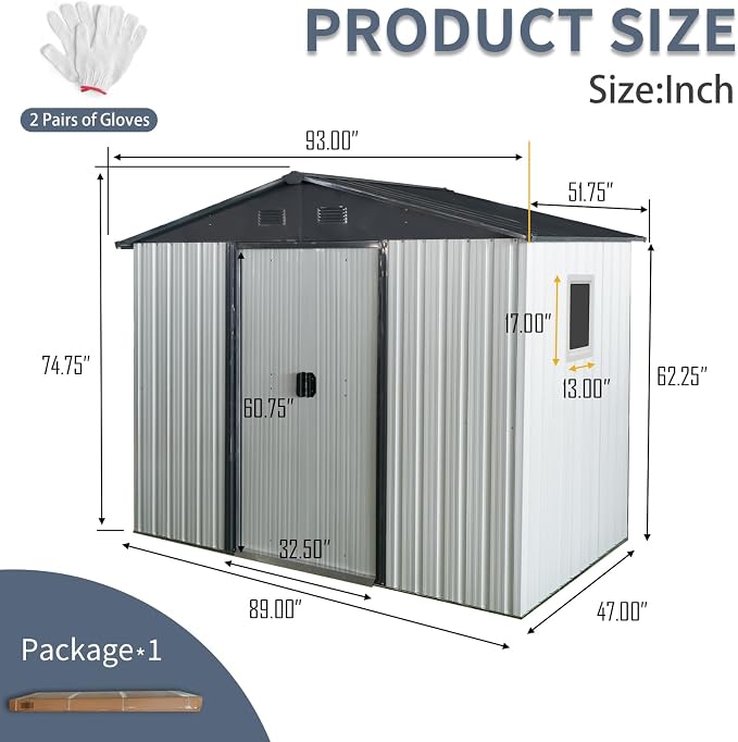 Outdoor Metal Storage Shed Window Ventilation Foundation Frame Waterproof - Image 7