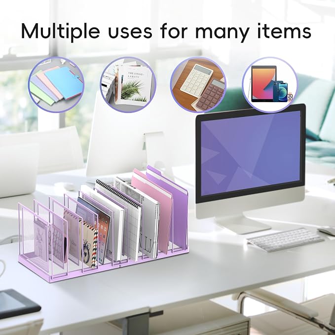 9-Section Desk File Organizer, Vertical File Holder, Mesh Desktop File Folder - Image 3