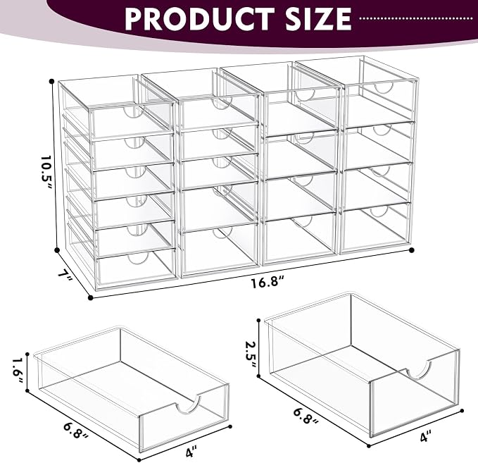 Acrylic Makeup Organizer with 19 Drawers, 4 Pack Clear Storage Drawers - Image 3
