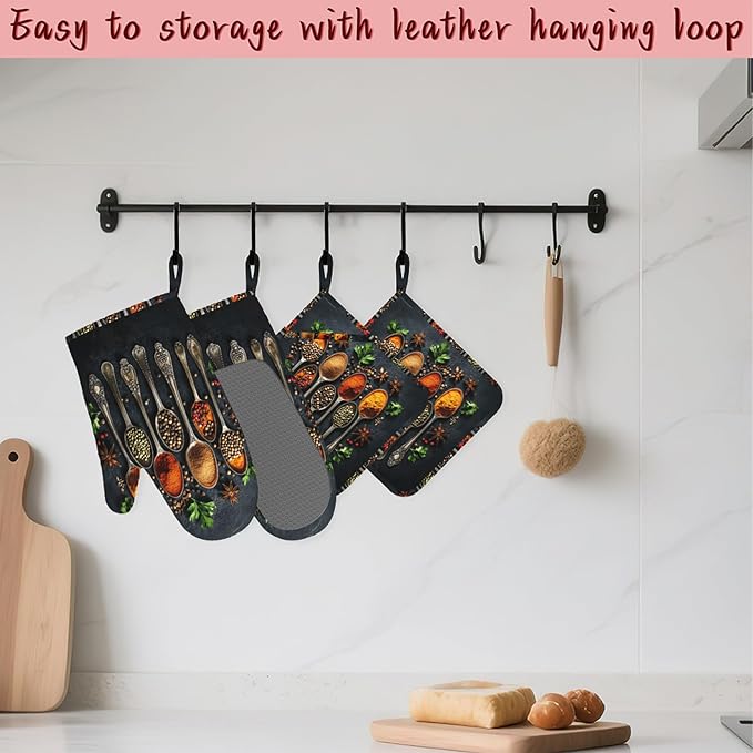 Cooking Herbs Spices Heat-Resistant Silicone Oven Mitts and Pot Holders 4 Piece - Image 5