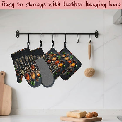 Cooking Herbs Spices Heat-Resistant Silicone Oven Mitts and Pot Holders 4 Piece - Image 5