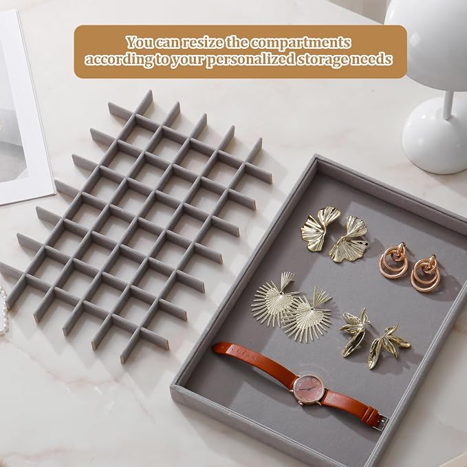 Large Jewelry Drawer Organizer Trays Set of 4, Stackable Velvet Jewelry Trays - Image 6