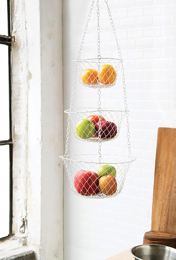 Fox Run White 3-Tier Kitchen Hanging Fruit Baskets, 32 Inches - Image 2