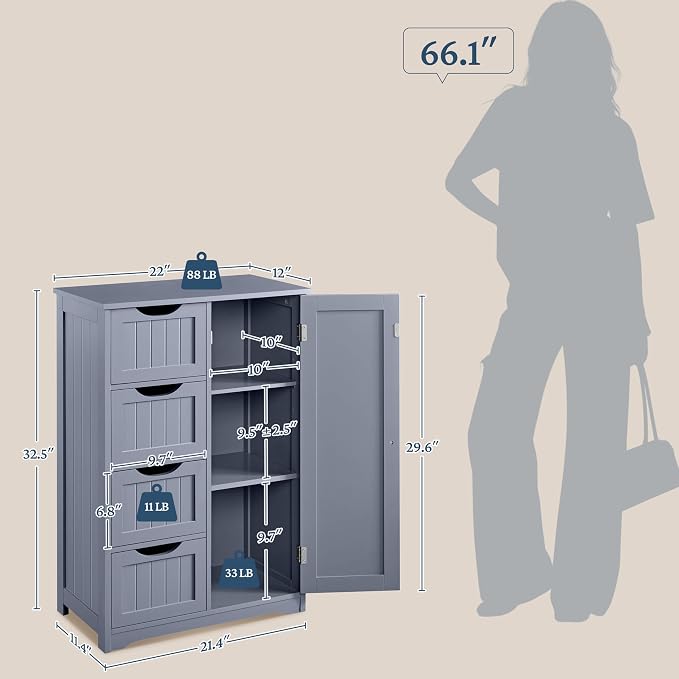 Yaheetech Bathroom Floor Cabinet, Freestanding Storage Organizer Unit Kitchen - Image 3