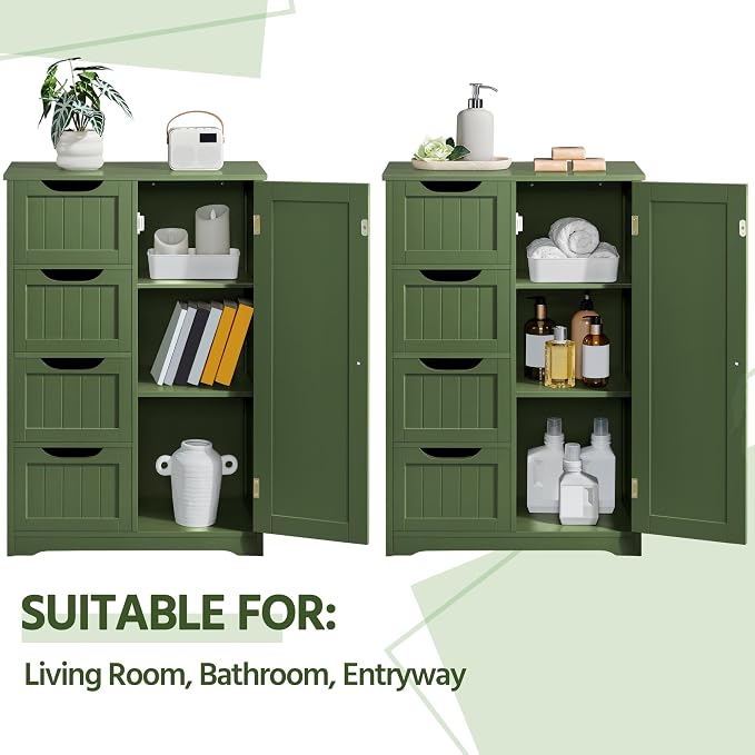 Yaheetech Wooden Bathroom Floor Cabinet, Side Storage Organizer Cabinet - Image 9