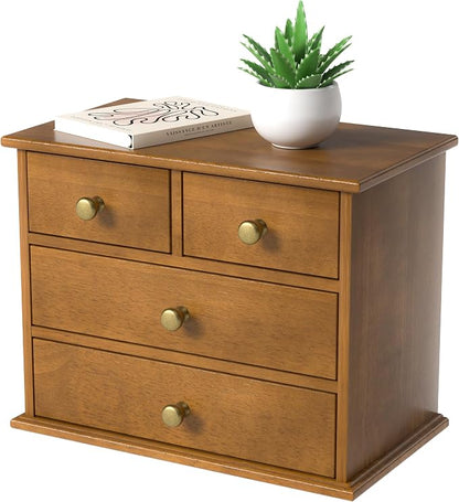 Oak Desk Organizer with Drawers, Durable Wooden Desktop Storage Box | 4 Drawer by JNFUZ