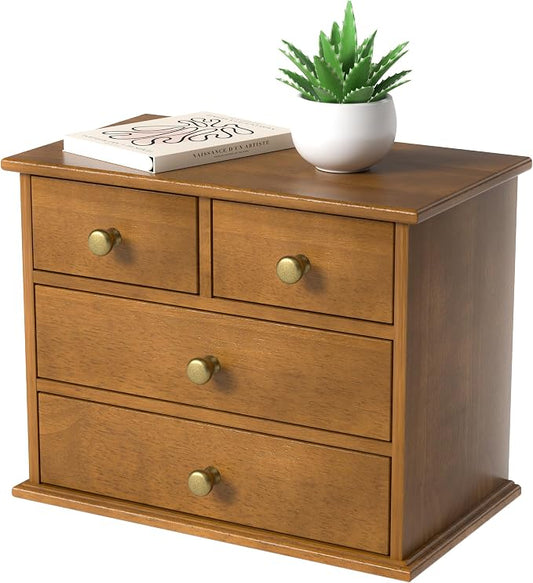 Oak Desk Organizer with Drawers, Durable Wooden Desktop Storage Box | 4 Drawer by JNFUZ
