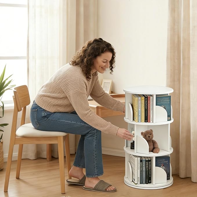 3 Tier Rotating Bookshelf, 360-Degree Swivel Revolving Tower Floor Standing - Image 6