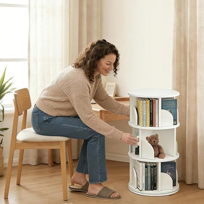 3 Tier Rotating Bookshelf, 360-Degree Swivel Revolving Tower Floor Standing - Image 6
