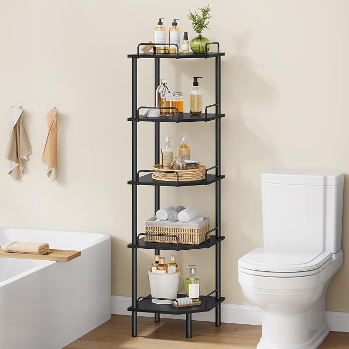 Tajsoon 5 Tier Corner Shelf Stand, Standing Corner Shelf Unit, Industrial - Image 9