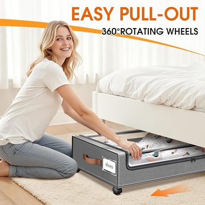 Under Bed Storage with Wheels 3Pack Underbed Storage with Clear Window&Label - Image 4