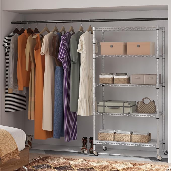 Homdox 5 Tier Adjustable Rolling Storage Shelves, Heavy Duty Wire Racks and - Image 7