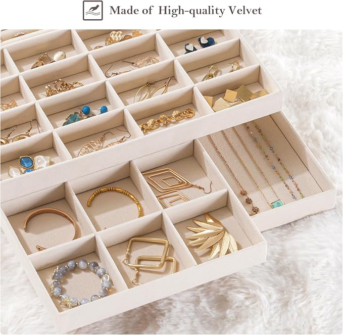 ProCase Stackable Large Jewelry Drawer Organizer, 3 Pack Velvet Jewelry - Image 5